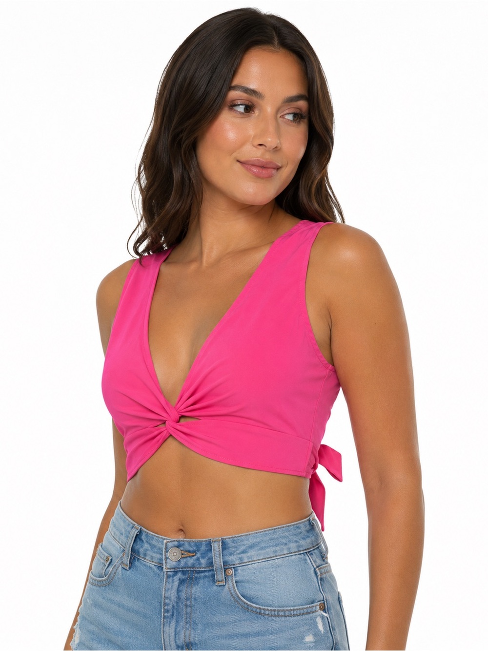 SHEIN Hot Pink Tie Back Crop Top Size Large EUC